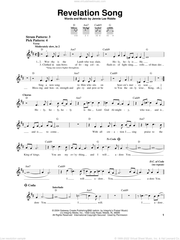 Revelation Song sheet music for guitar solo (chords) by Gateway Worship and Jennie Lee Riddle, easy guitar (chords)