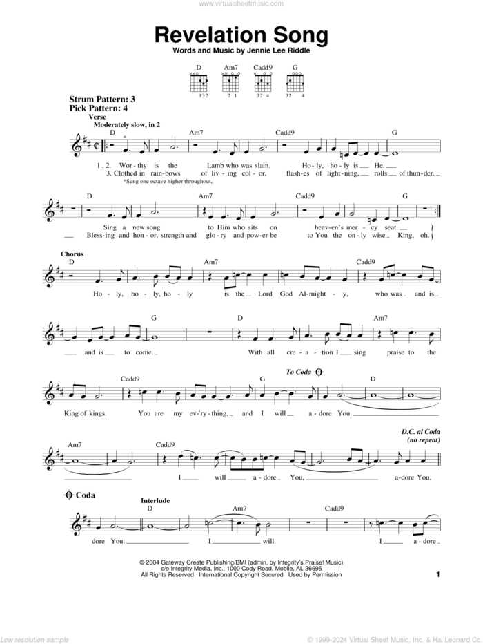 Revelation Song sheet music for guitar solo (chords) by Gateway Worship and Jennie Lee Riddle, easy guitar (chords)