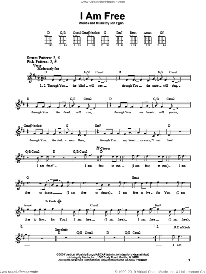 I Am Free sheet music for guitar solo (chords) by Jon Egan and Newsboys, easy guitar (chords)
