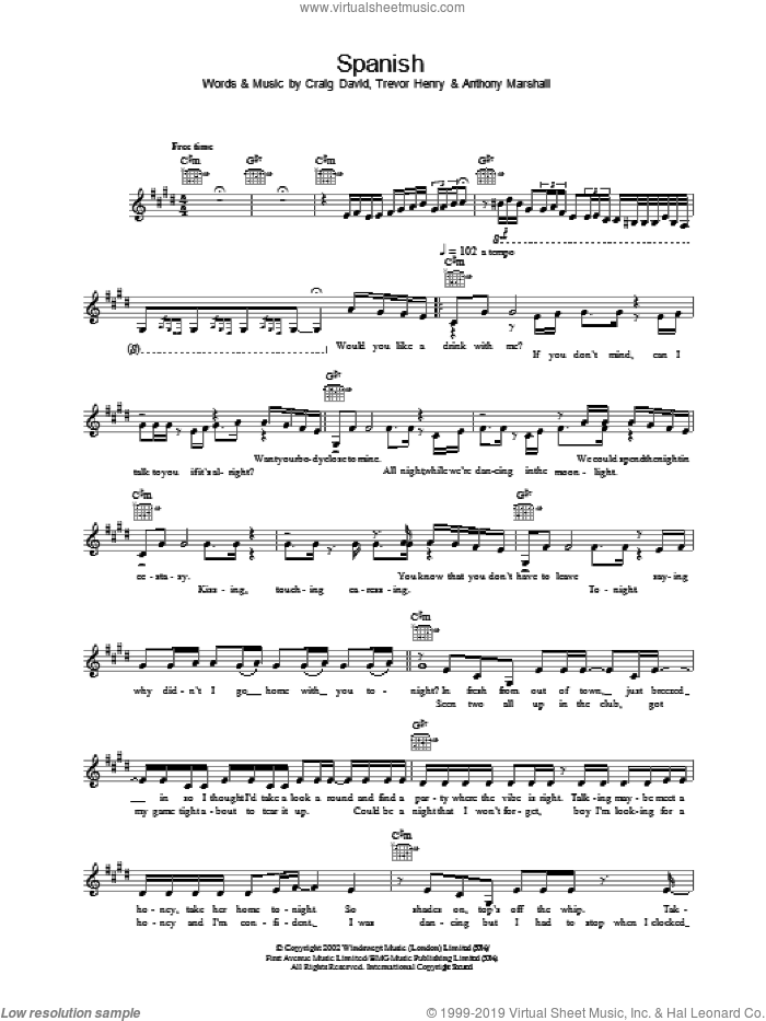 Spanish sheet music for voice and other instruments (fake book) by Craig David, intermediate skill level