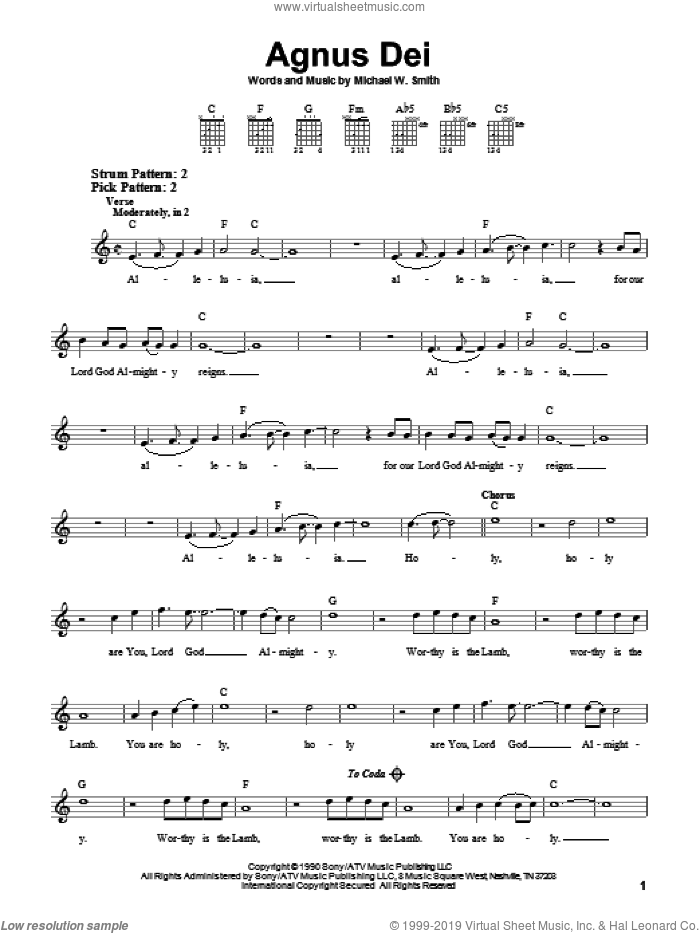 Agnus Dei sheet music for guitar solo (chords) by Michael W. Smith, easy guitar (chords)