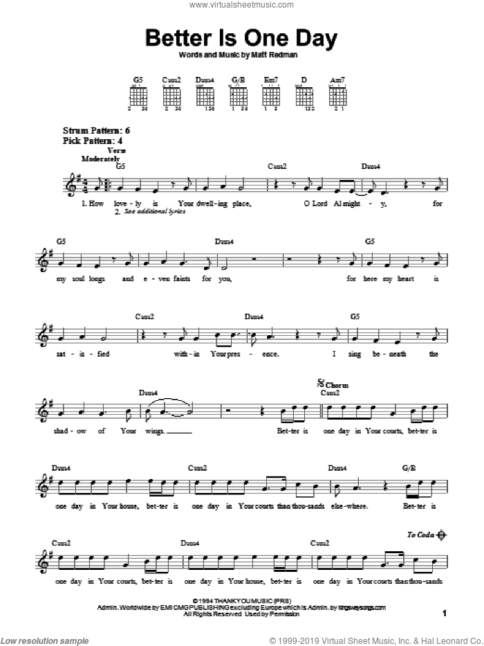 Better Is One Day sheet music for guitar solo (chords) by Matt Redman, easy guitar (chords)