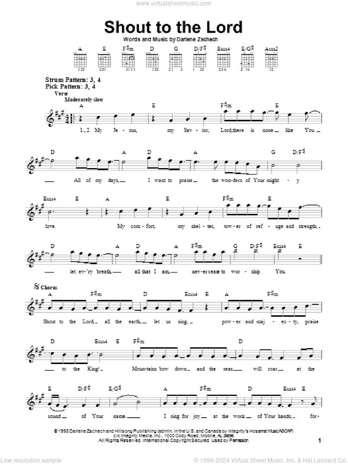 Shout To The Lord sheet music for guitar solo (chords) by Darlene Zschech, Carman and Hillsong, easy guitar (chords)