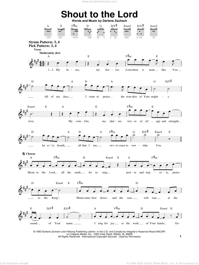 Shout To The Lord sheet music for guitar solo (chords) by Darlene Zschech, Carman and Hillsong, easy guitar (chords)