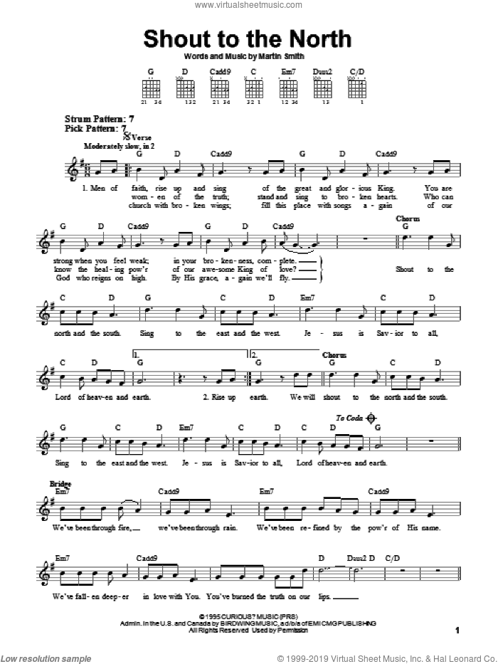 Shout To The North sheet music for guitar solo (chords) by Delirious? and Martin Smith, easy guitar (chords)