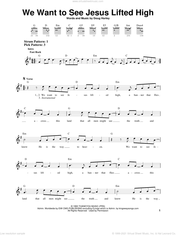 We Want To See Jesus Lifted High sheet music for guitar solo (chords) by Noel Richards and Doug Horley, easy guitar (chords)