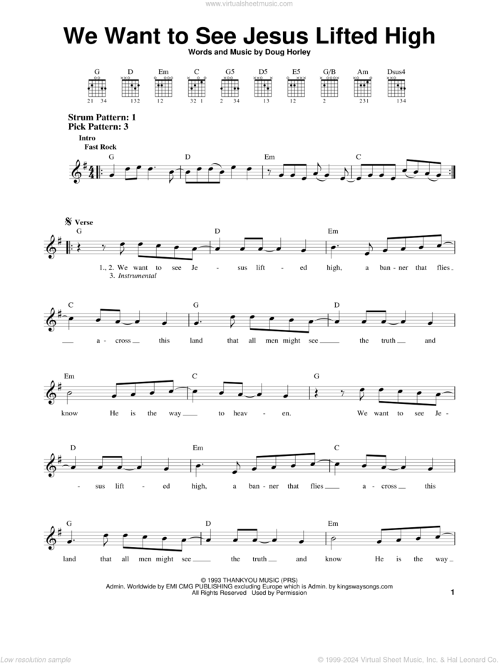 We Want To See Jesus Lifted High sheet music for guitar solo (chords) by Noel Richards and Doug Horley, easy guitar (chords)