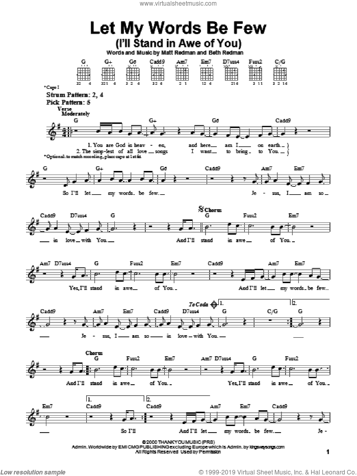 Let My Words Be Few (I'll Stand In Awe Of You) sheet music for guitar solo (chords) by Matt Redman and Beth Redman, easy guitar (chords)
