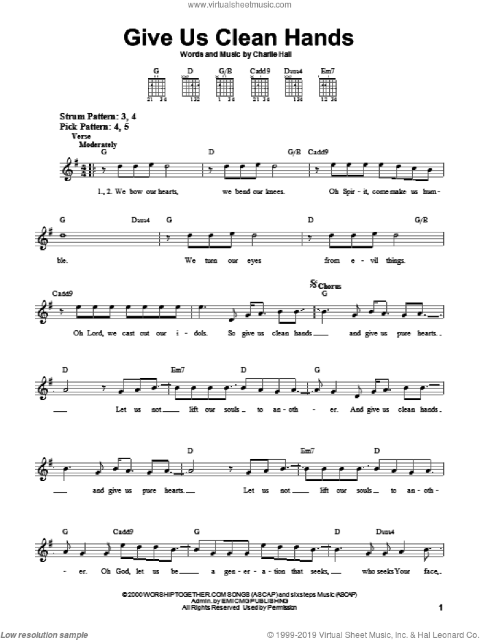 Give Us Clean Hands sheet music for guitar solo (chords) by Chris Tomlin and Charlie Hall, easy guitar (chords)