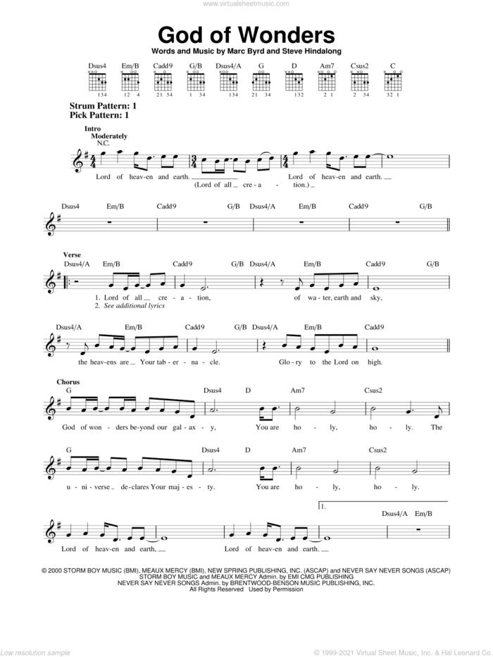 God Of Wonders sheet music for guitar solo (chords) by Marc Byrd and Steve Hindalong, easy guitar (chords)
