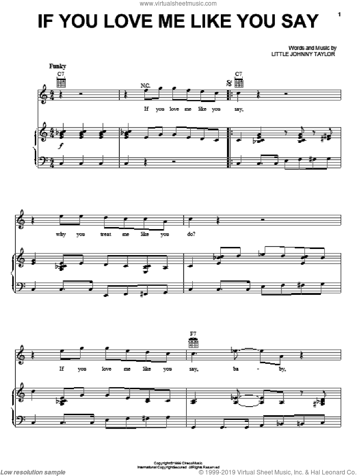 If You Love Me Like You Say sheet music for voice, piano or guitar by Albert Collins and Little Johnny Taylor, intermediate skill level