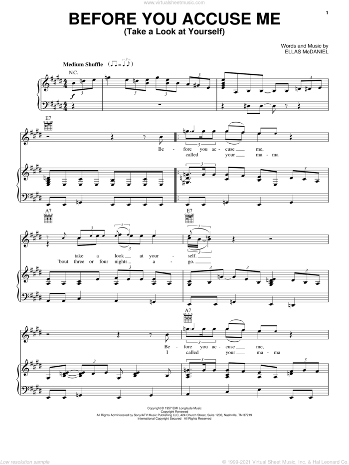 Before You Accuse Me (Take A Look At Yourself) sheet music for voice, piano or guitar by Eric Clapton, Creedence Clearwater Revival and Ellas McDaniels, intermediate skill level