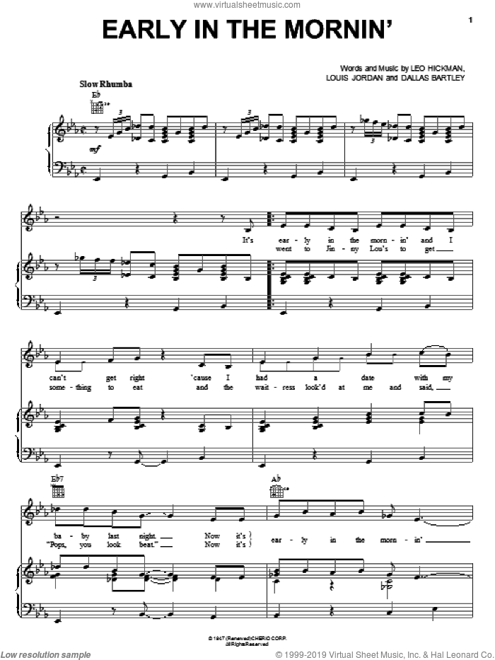 Early In The Mornin' sheet music for voice, piano or guitar by Buddy Guy, Dallas Bartley, Leo Hickman and Louis Jordan, intermediate skill level