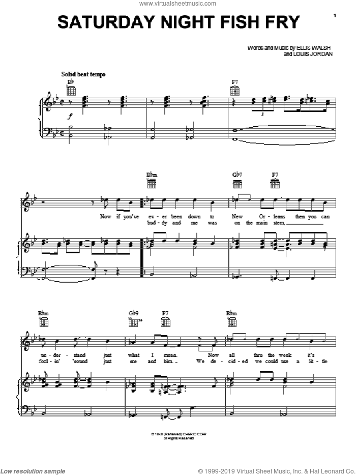 Saturday Night Fish Fry sheet music for voice, piano or guitar by Louis Jordan and Ellis Walsh, intermediate skill level