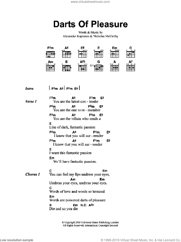 Darts Of Pleasure sheet music for guitar (chords) by Franz Ferdinand, Alexander Kapranos and Nicholas McCarthy, intermediate skill level