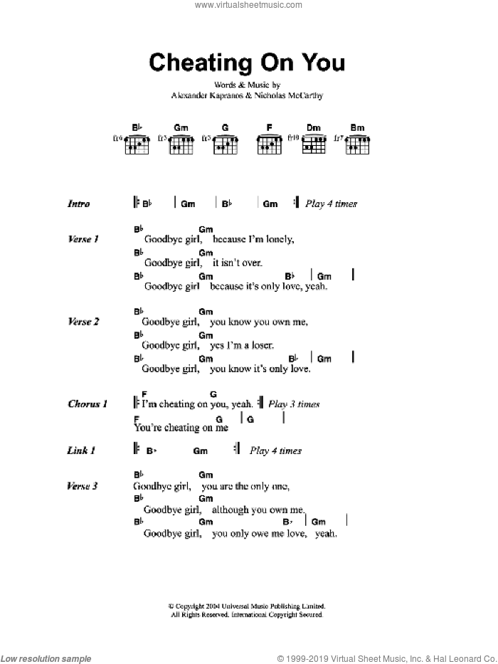 Cheating On You sheet music for guitar (chords) by Franz Ferdinand, Alexander Kapranos and Nicholas McCarthy, intermediate skill level