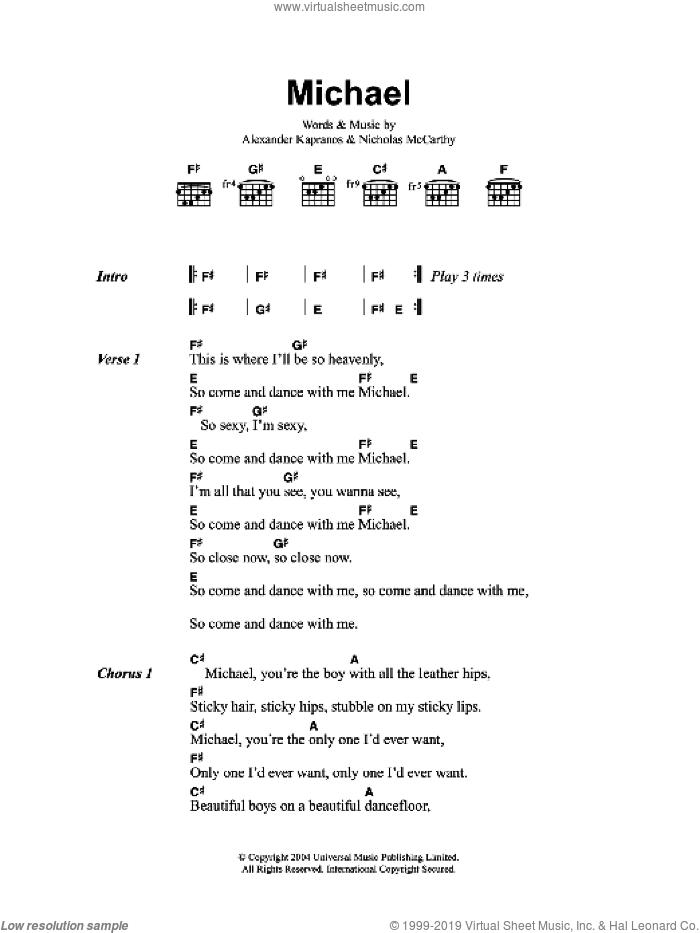 Michael sheet music for guitar (chords) by Franz Ferdinand, Alexander Kapranos and Nicholas McCarthy, intermediate skill level