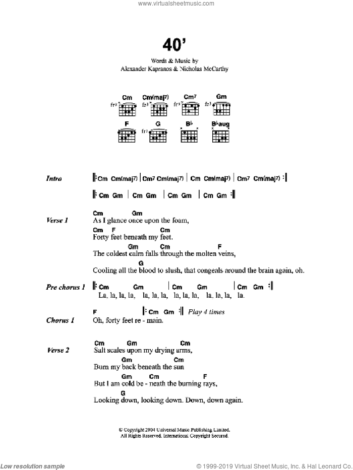 40' sheet music for guitar (chords) by Franz Ferdinand, Alexander Kapranos and Nicholas McCarthy, intermediate skill level