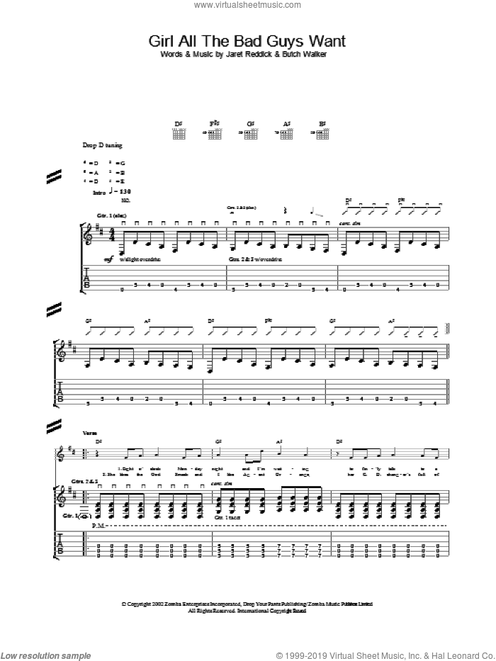 Girl All The Bad Guys Want sheet music for guitar (tablature) by Bowling For Soup, intermediate skill level