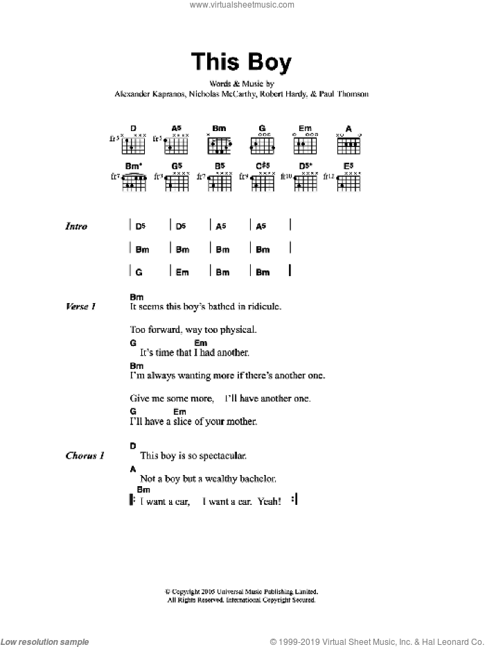 This Boy sheet music for guitar (chords) by Franz Ferdinand, Alexander Kapranos, Nicholas McCarthy, Paul Thomson and Robert Hardy, intermediate skill level