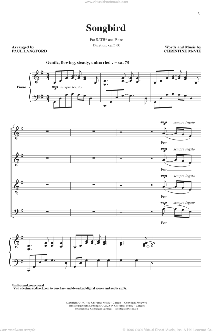 Songbird (arr. Paul Langford) sheet music for choir (SATB: soprano, alto, tenor, bass) by Eva Cassidy, Paul Langford, Fleetwood Mac and Christine McVie, intermediate skill level