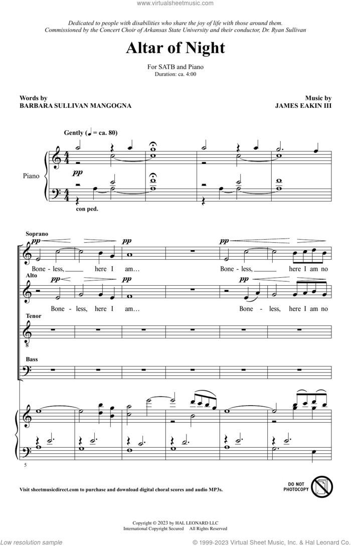 Altar Of Night sheet music for choir (SATB: soprano, alto, tenor, bass) by James Eakin III and Barbara Ann Sullivan Mangogna, intermediate skill level