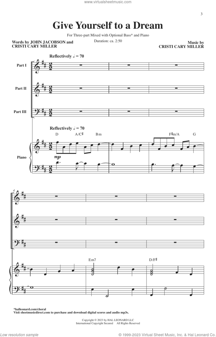 Give Yourself To A Dream sheet music for choir (3-Part Mixed) by Cristi Cary Miller and John Jacobson, intermediate skill level