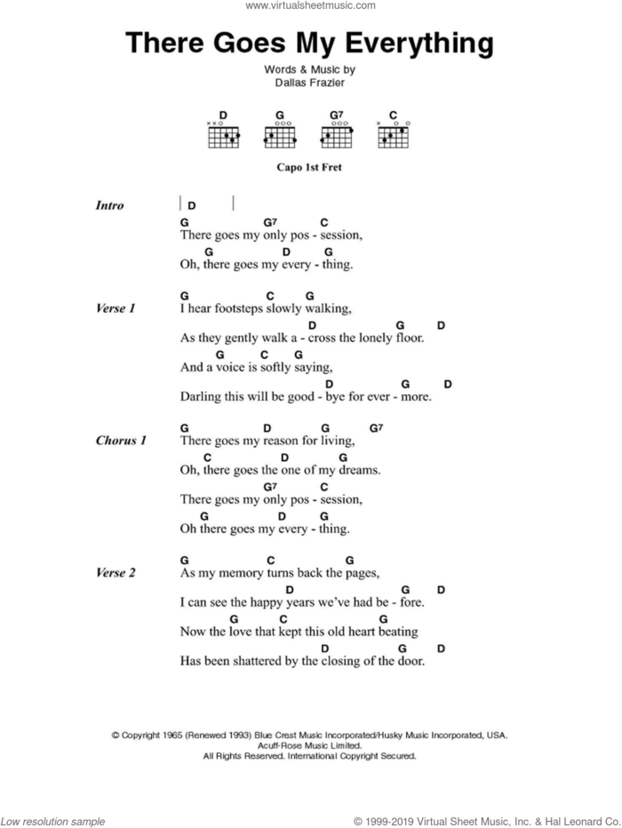 There Goes My Everything sheet music for guitar (chords) by Elvis Presley, Jack Greene and Dallas Frazier, intermediate skill level