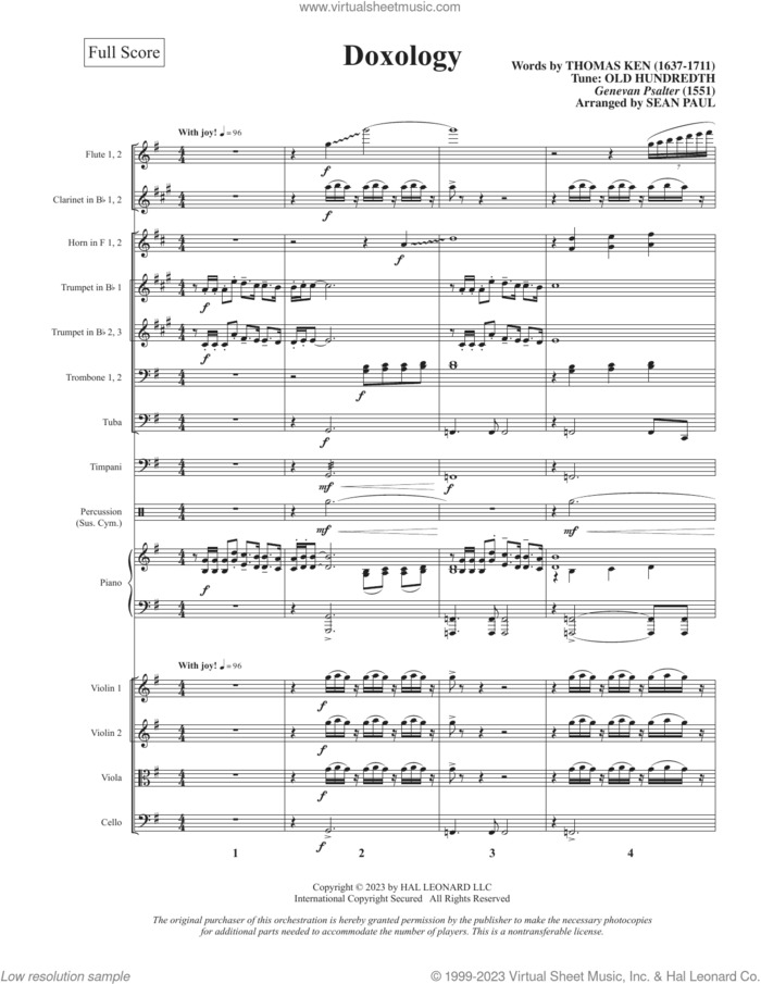 Doxology (arr. Sean Paul) (COMPLETE) sheet music for orchestra/band (Orchestra) by Sean Paul, Genevan Psalter and Thomas Ken, intermediate skill level