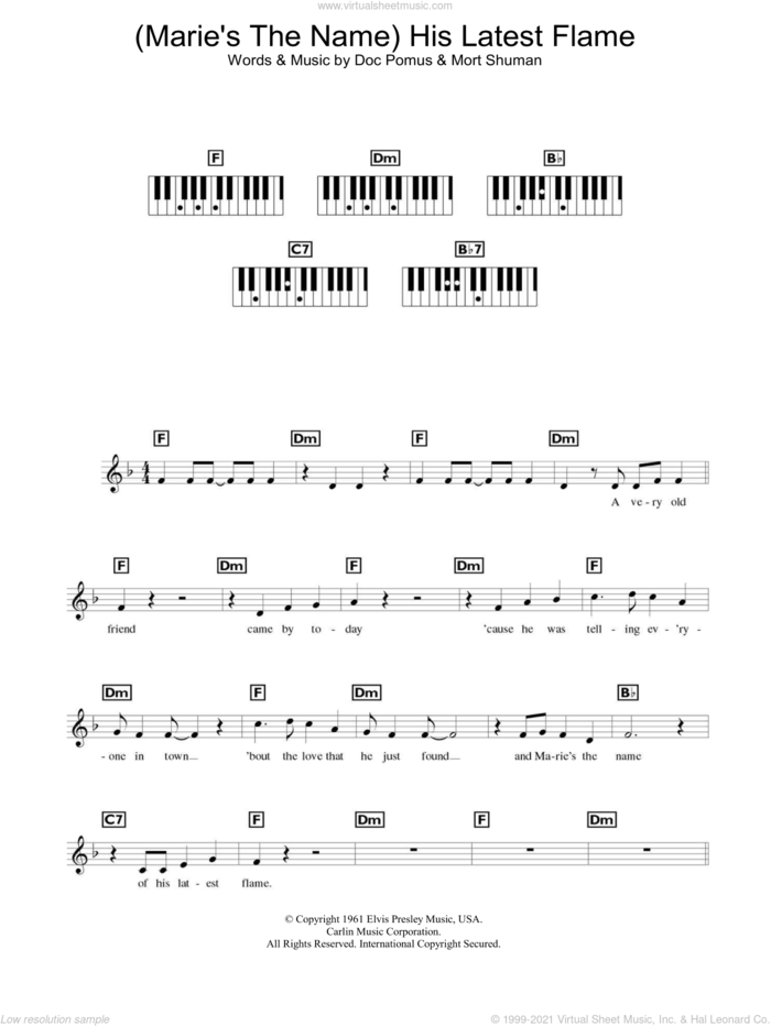His Latest Flame sheet music for piano solo (chords, lyrics, melody) by Elvis Presley, Doc Pomus, Jerome Pomus and Mort Shuman, intermediate piano (chords, lyrics, melody)