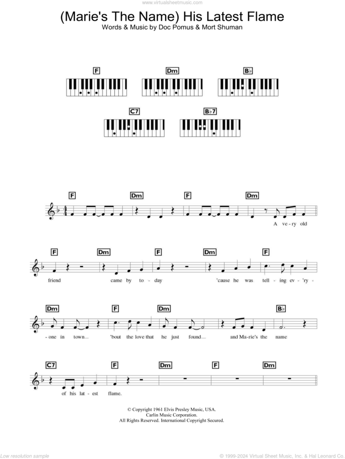 His Latest Flame sheet music for piano solo (chords, lyrics, melody) by Elvis Presley, Doc Pomus, Jerome Pomus and Mort Shuman, intermediate piano (chords, lyrics, melody)