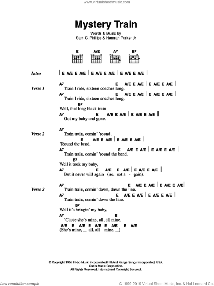 Mystery Train sheet music for guitar (chords) by Elvis Presley, Herman Parker Jr and Sam C. Phillips, intermediate skill level