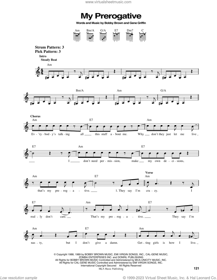 My Prerogative sheet music for guitar solo (chords) by Bobby Brown, Britney Spears, Edward Riley and Gene Griffin, easy guitar (chords)