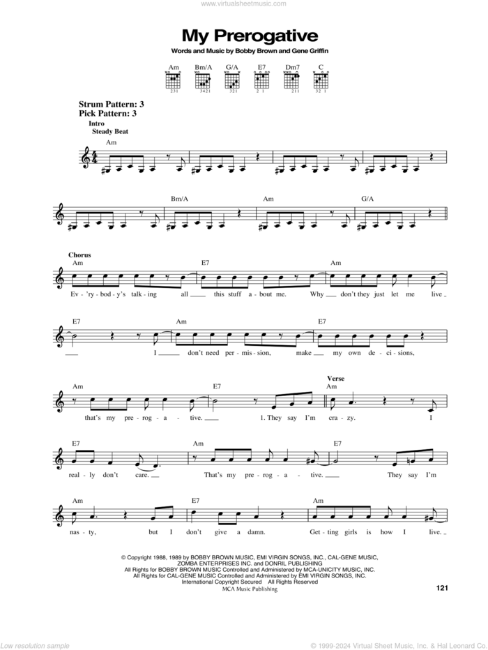 My Prerogative sheet music for guitar solo (chords) by Bobby Brown, Britney Spears, Edward Riley and Gene Griffin, easy guitar (chords)