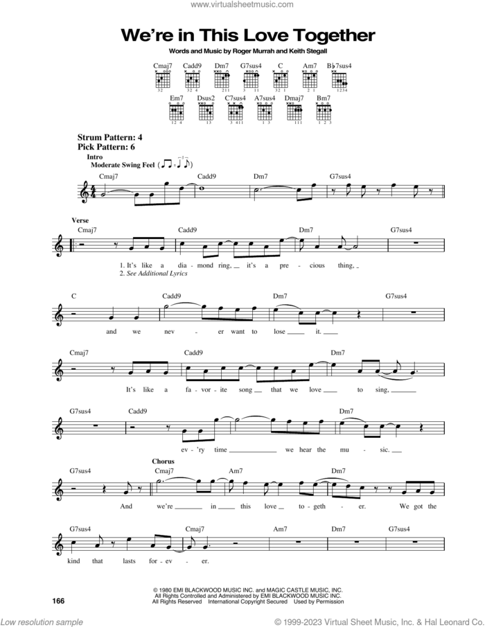 We're In This Love Together sheet music for guitar solo (chords) by Al Jarreau, Keith Stegall and Roger Murrah, easy guitar (chords)