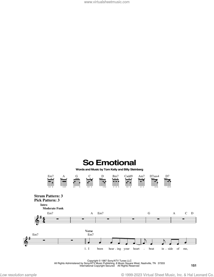 So Emotional sheet music for guitar solo (chords) by Whitney Houston, Billy Steinberg and Tom Kelly, easy guitar (chords)