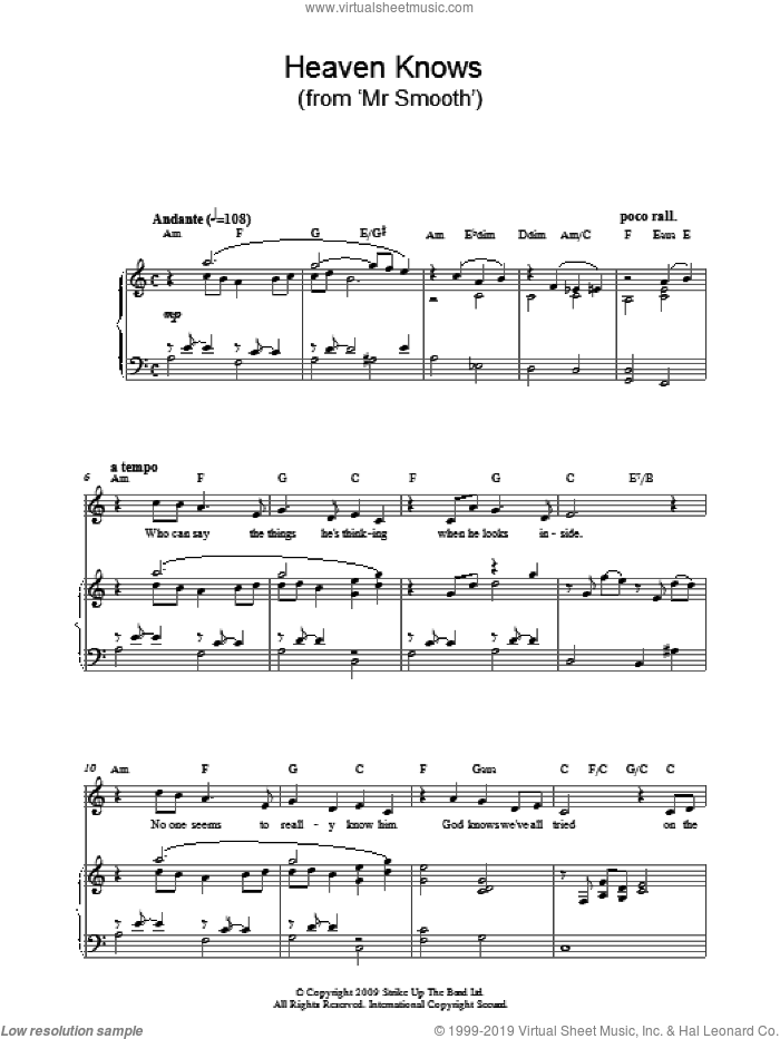 Heaven Knows sheet music for piano solo by Charles Miller and Kevin Hammonds, easy skill level