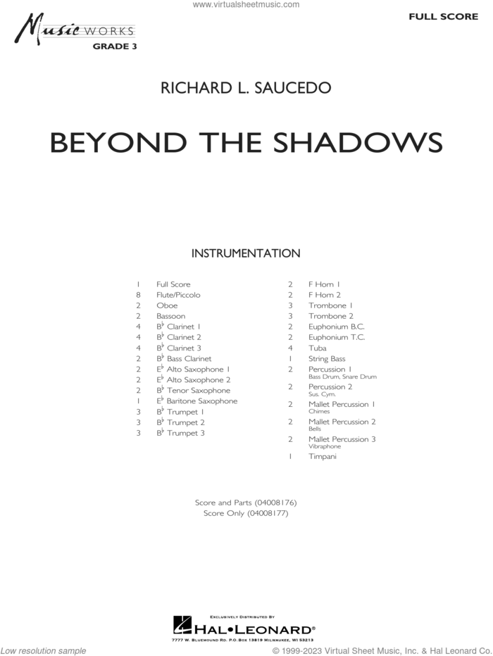 Beyond The Shadows (COMPLETE) sheet music for concert band by Richard L. Saucedo, intermediate skill level