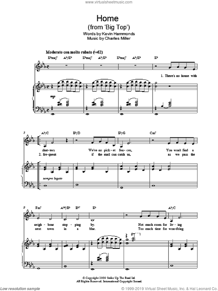 Home sheet music for piano solo by Charles Miller and Kevin Hammonds, easy skill level