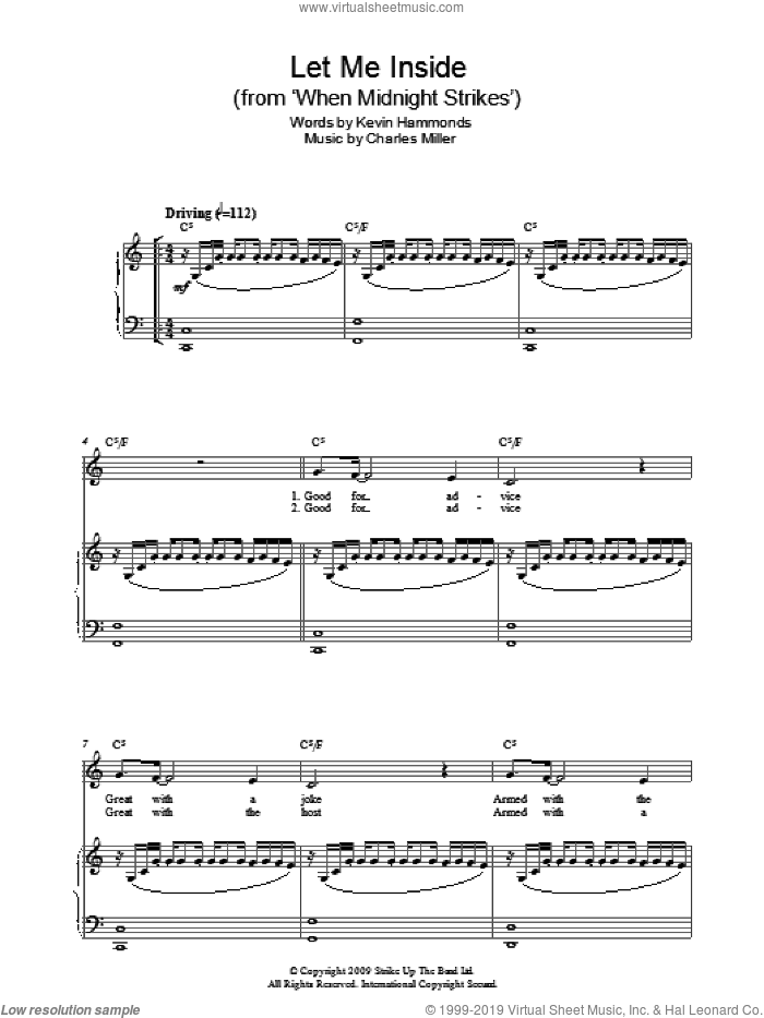 Let Me Inside sheet music for piano solo by Charles Miller and Kevin Hammonds, easy skill level