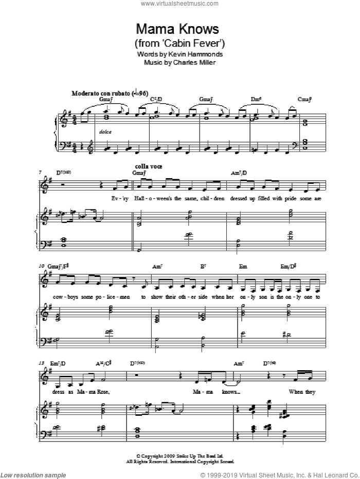 Mama Knows sheet music for piano solo by Charles Miller and Kevin Hammonds, easy skill level