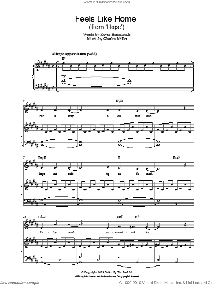 Feels Like Home sheet music for piano solo by Charles Miller and Kevin Hammonds, easy skill level
