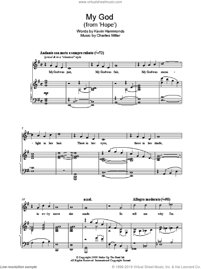 My God sheet music for piano solo by Charles Miller and Kevin Hammonds, easy skill level