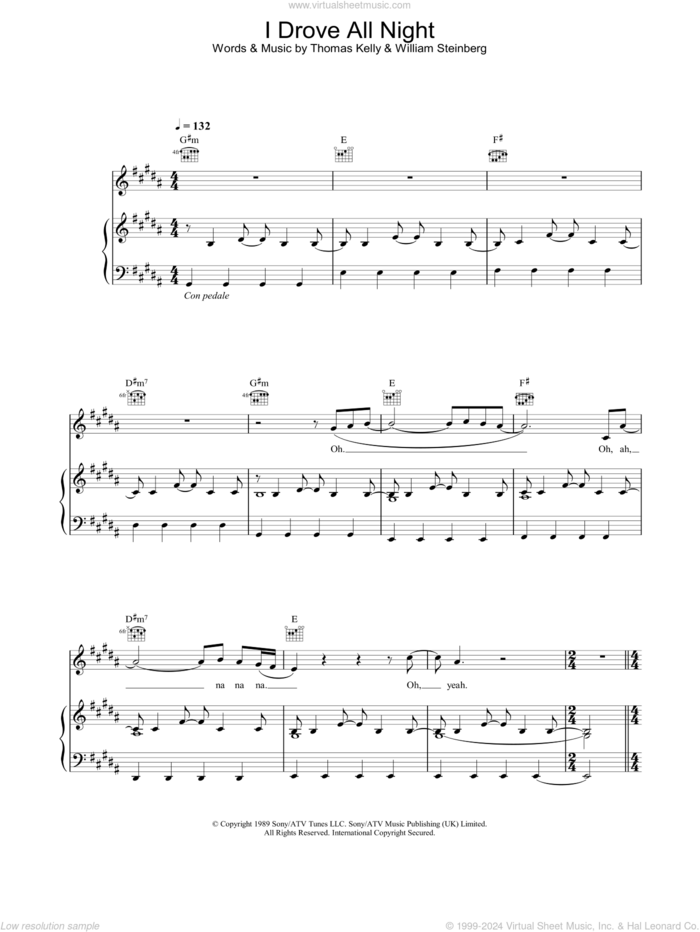 I Drove All Night sheet music for voice, piano or guitar by Celine Dion, intermediate skill level