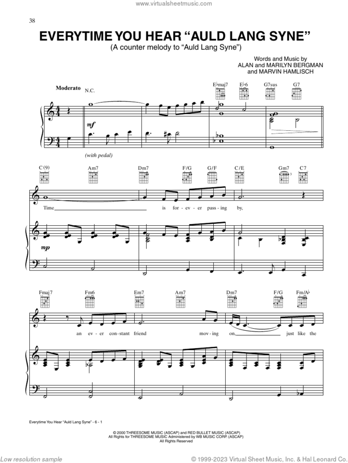 Everytime You Hear Auld Lang Syne sheet music for voice, piano or guitar by Barbra Streisand, Alan Bergman, Marilyn Bergman and Marvin Hamlisch, intermediate skill level