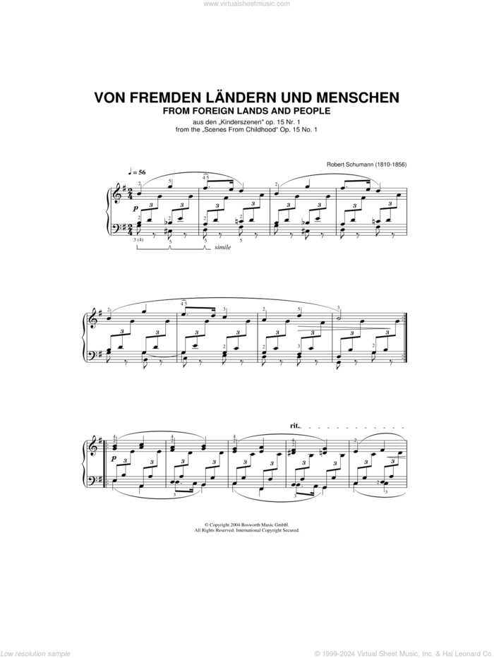 From Foreign Lands And People sheet music for piano solo by Robert Schumann and Hans-Gunter Heumann, classical score, intermediate skill level