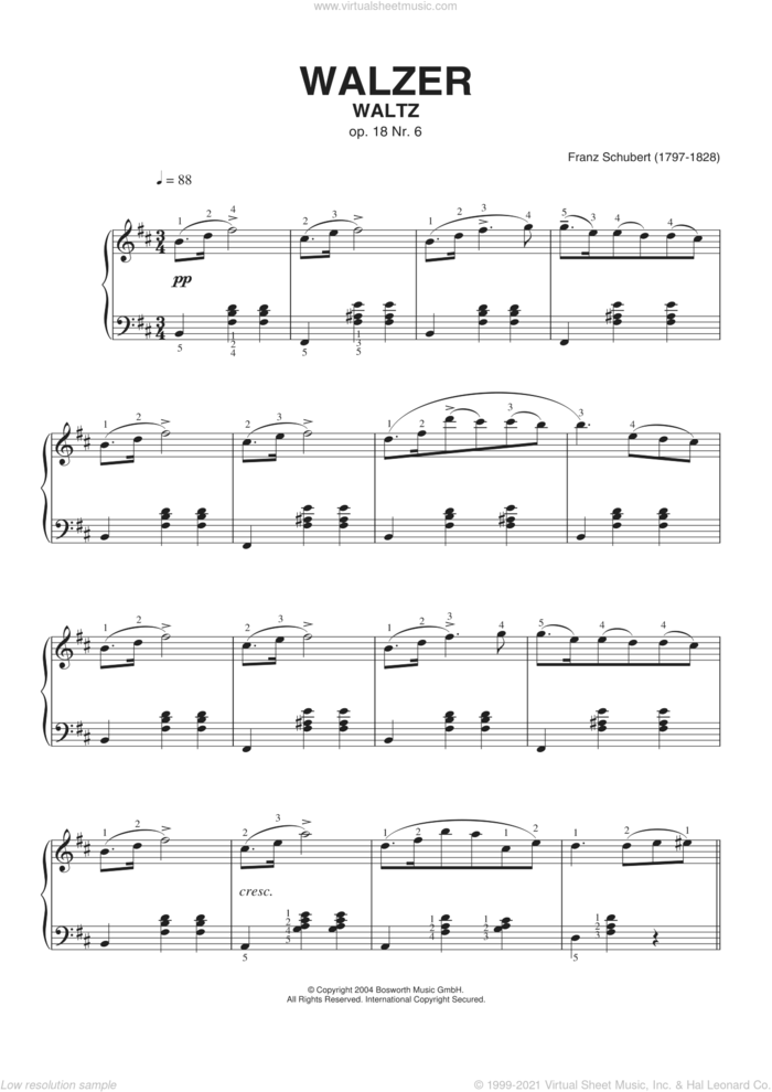 Waltz Op. 18, No. 6 sheet music for piano solo by Franz Schubert and Hans-Gunter Heumann, classical score, intermediate skill level