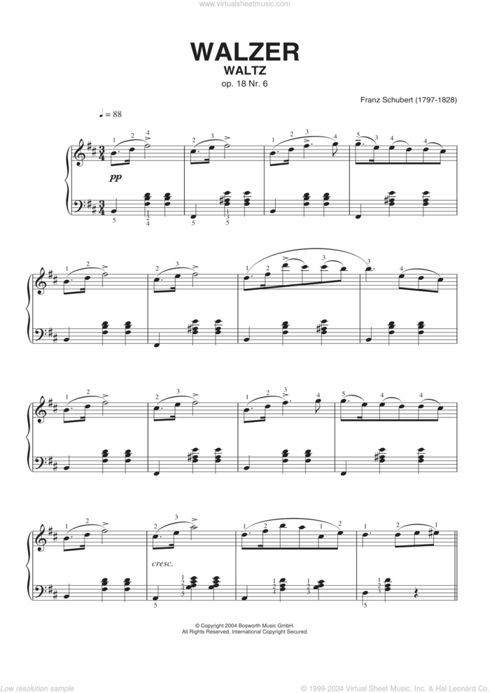 Waltz Op. 18, No. 6 sheet music for piano solo by Franz Schubert and Hans-Gunter Heumann, classical score, intermediate skill level