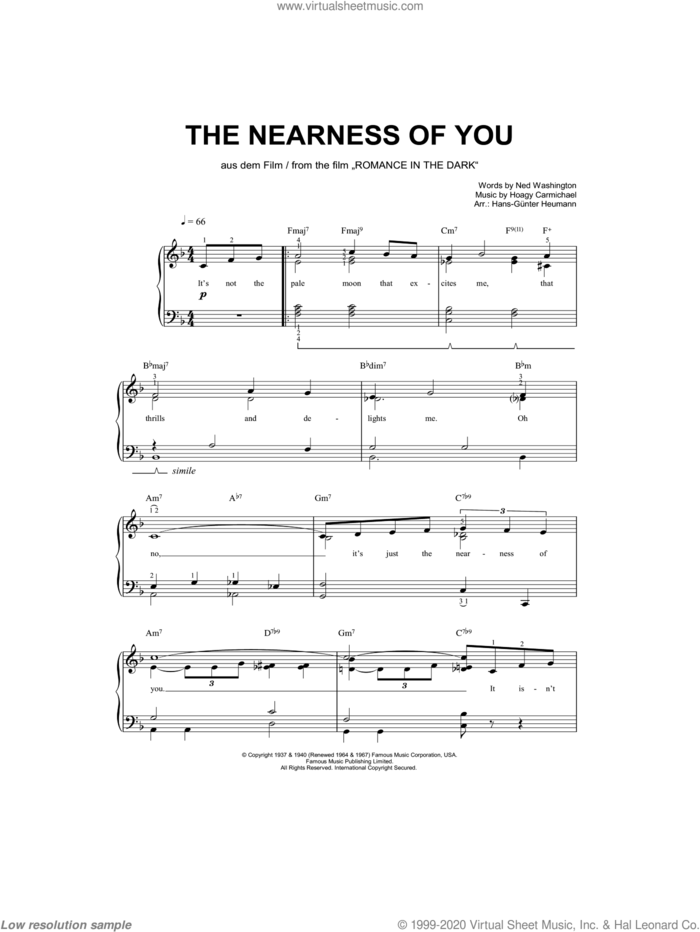 The Nearness Of You sheet music for piano solo by Norah Jones, Hans-Gunter Heumann, Hoagy Carmichael and Ned Washington, easy skill level