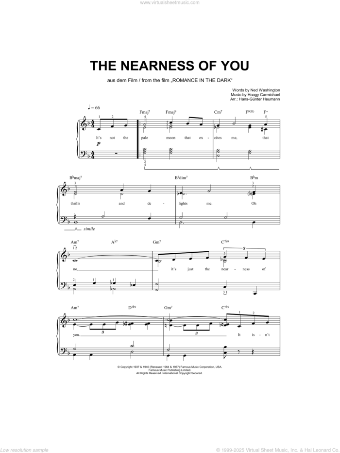 The Nearness Of You sheet music for piano solo by Norah Jones, Hans-Gunter Heumann, Hoagy Carmichael and Ned Washington, easy skill level